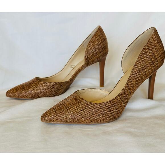 Nine West Tan/Brown Textured Size 8M classic pointed toe pump high heels resort - Picture 3 of 8
